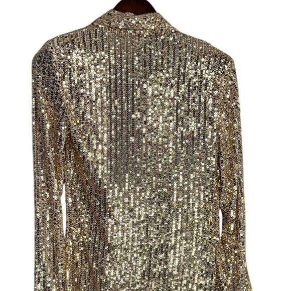 Zara Gold Sequin Wrap Tie Long Sleeve Tunic Mini Stretch Dress V Neck XS Gold - Picture 10 of 16
